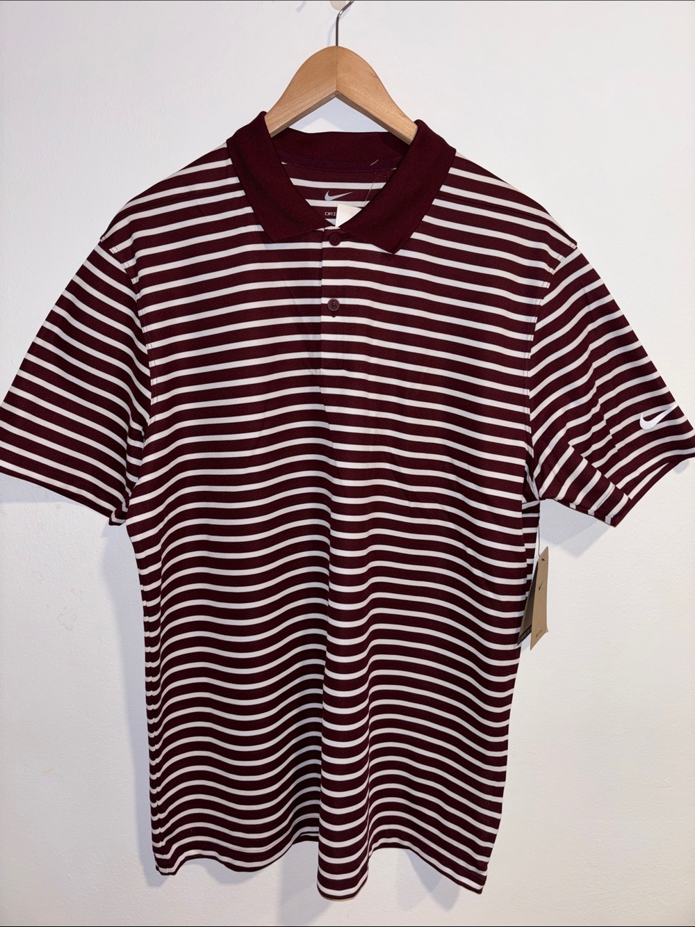 Nike Men's Burgundy and White Striped Polo